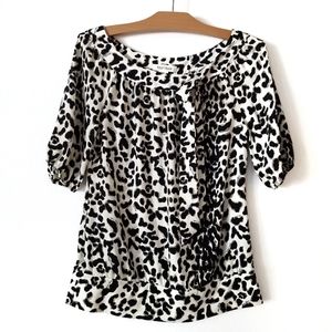 WHBM 100% silk leopard animal print blouse top balloon sleeve
